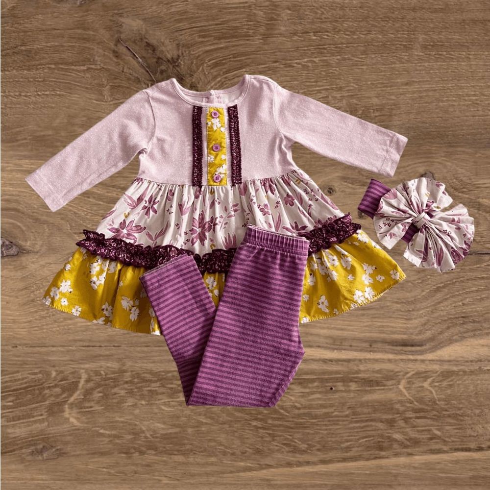 Ricrac & Ruffles Piccadilly Tunic Set Matching Headband Bundle - Size 3T